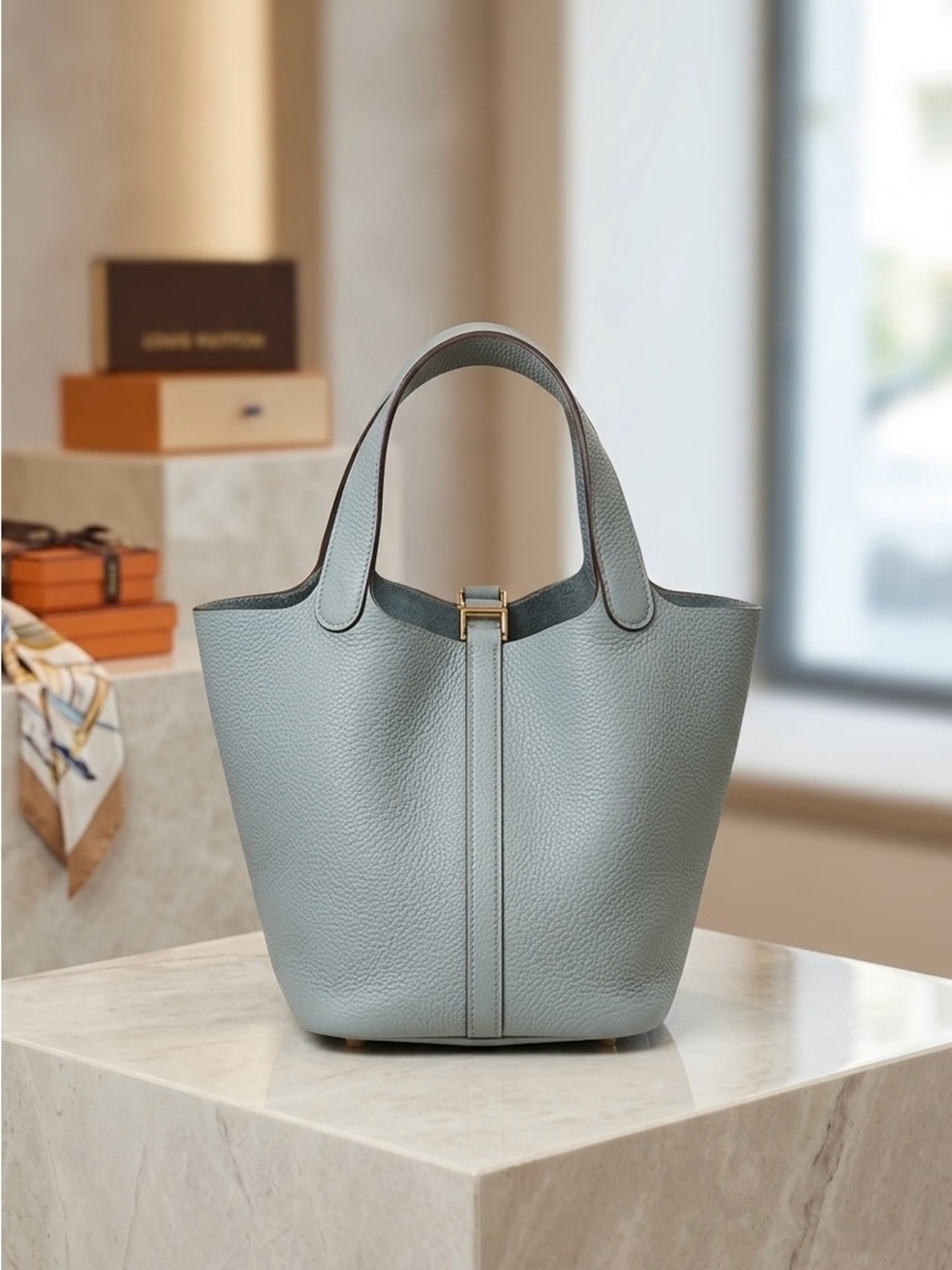 Elegant Grey Leather Tote Bag - Women